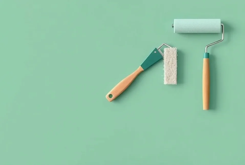 Outils de peinture disposés dans l'ordre des étapes du chantier