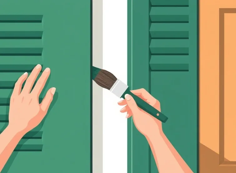 Mise en peinture au pinceau de volets et d'encadrements en bois